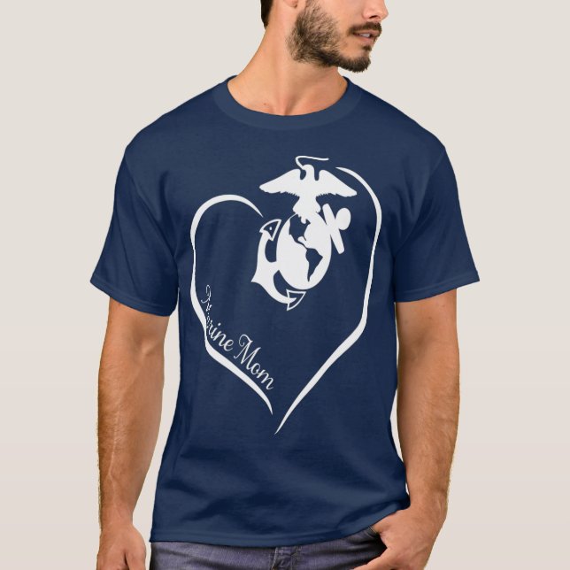 MARINE MOM CURVE HEART T-Shirt (Front)