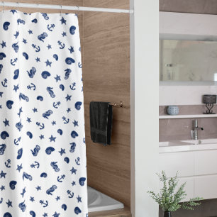 Marine Motif with Seahorses Shower Curtain