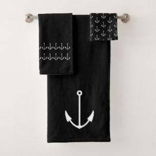 Marine Nautical Anchor Bathroom black white Bath Towel Set