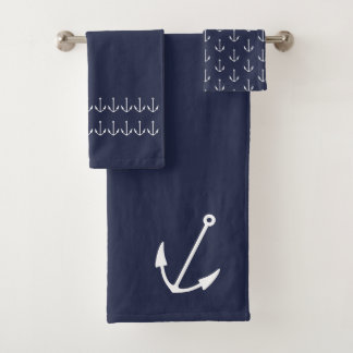 Marine Nautical Anchor  Bathroom Ocean Blue Bath Towel Set