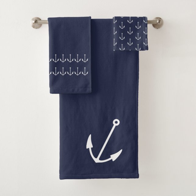 Marine Nautical Anchor  Bathroom Ocean Blue Bath Towel Set (Insitu)