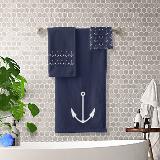Marine Nautical Anchor Bathroom Ocean Blue Bath Towel Set