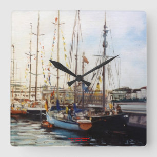 Marine navy//Seascape Square Wall Clock