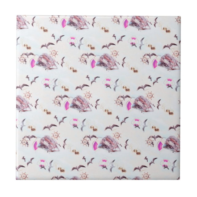 Marine pattern ceramic tile (Front)