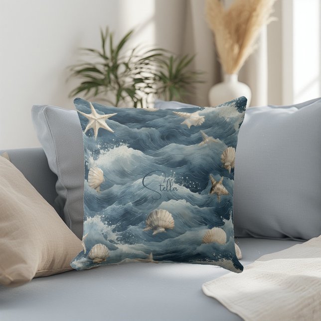 Marine Shell Starfish Ocean Wave Coast Beach House Cushion (Marine Shell Starfish Ocean Wave Coast Beach House Throw Pillow
)