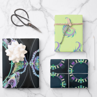 Marine sketch in neon wrapping paper sheet