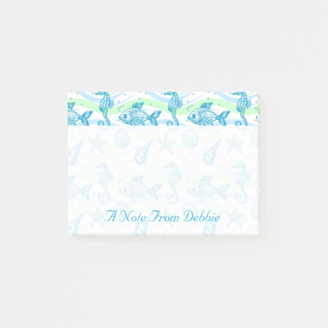 Marine Sketch Pattern | Add Your Name Post-it Notes (Front)