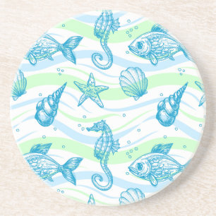 Marine Sketch Pattern Coaster