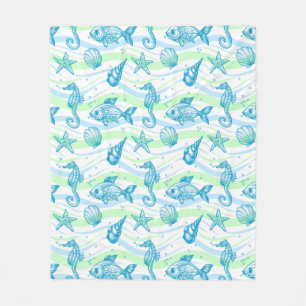 Marine Sketch Pattern Fleece Blanket