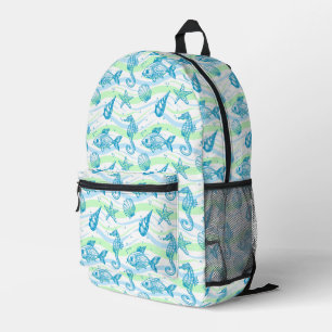 Marine Sketch Pattern Printed Backpack