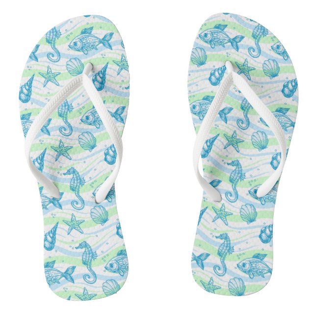 Marine Sketch Pattern Thongs (Footbed)