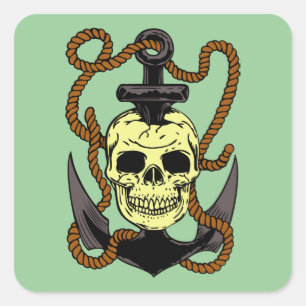 Marine Skull Tattoo Square Sticker