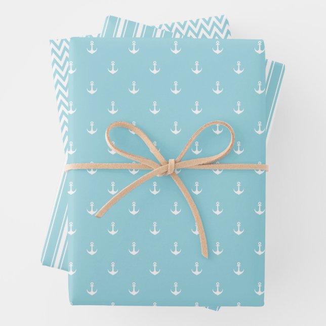 Marine, soft blue Wrapping Paper Sheet Set (In situ)