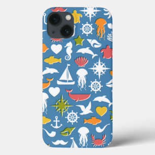 Marine Symbols Pattern iPhone 13 Case