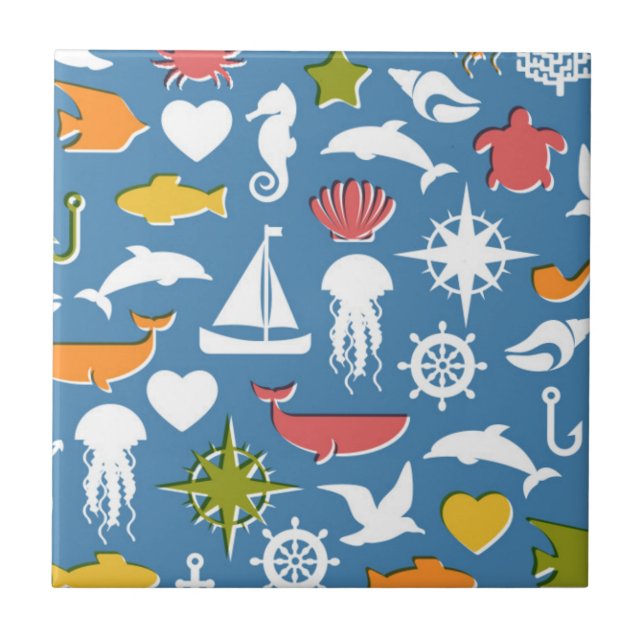 Marine Symbols Pattern Ceramic Tile (Front)