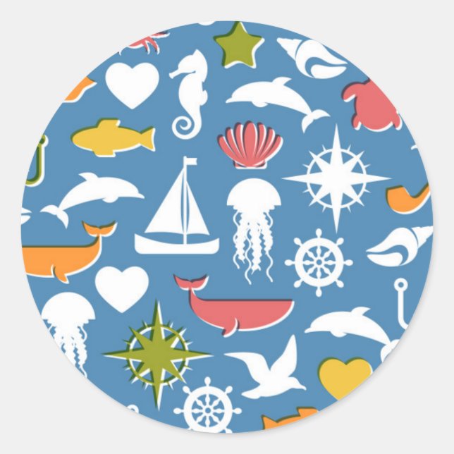 Marine Symbols Pattern Classic Round Sticker (Front)