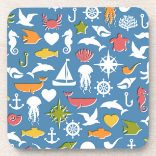 Marine Symbols Pattern Coaster