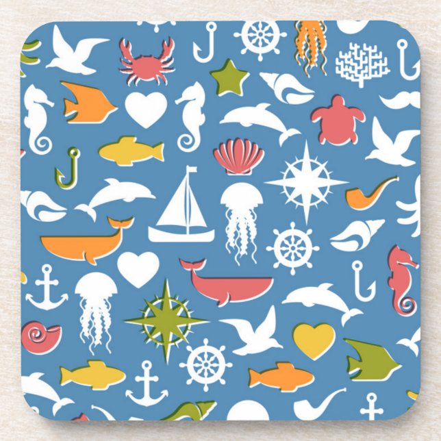 Marine Symbols Pattern Coaster (Front)