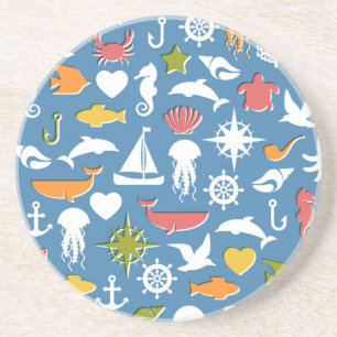 Marine Symbols Pattern Coaster
