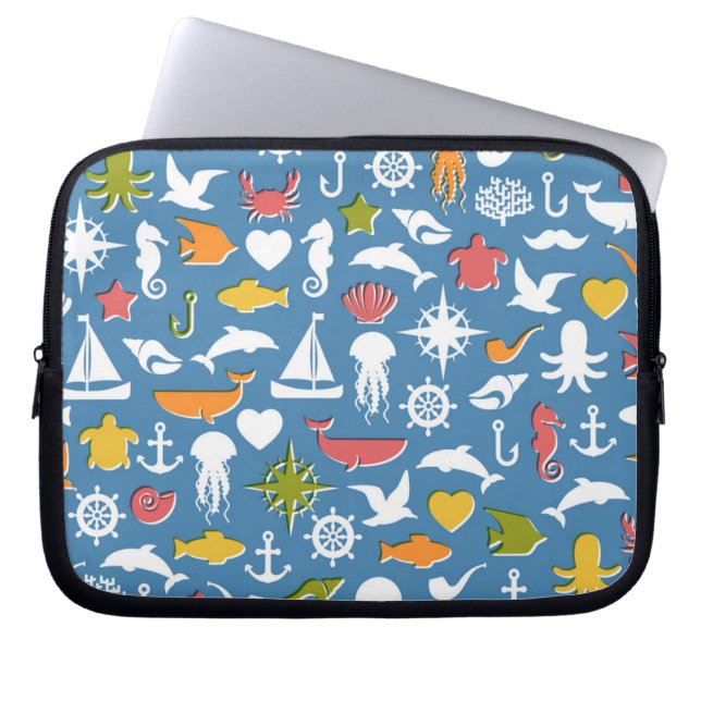 Marine Symbols Pattern Laptop Sleeve (Front)