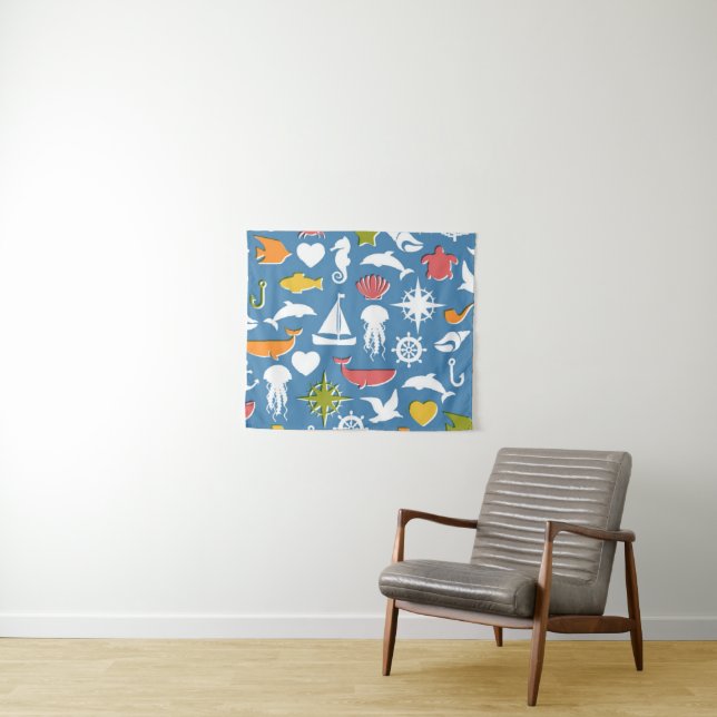 Marine Symbols Pattern Tapestry (In Situ (Horizontal))