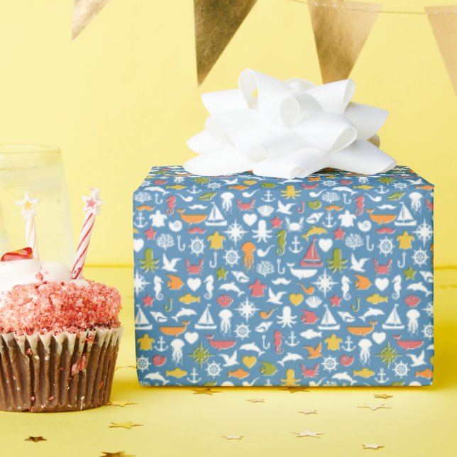 Marine Symbols Pattern Wrapping Paper (Birthday Party)