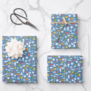 Marine Symbols Pattern Wrapping Paper Sheet