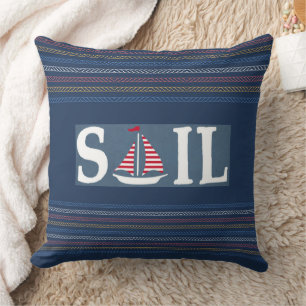 Marine Theme Blue Ocean Regatta Stripe Rope Lines  Cushion