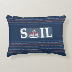 Marine Theme Blue Ocean Regatta Stripe Rope Lines  Decorative Cushion
