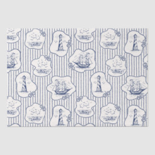 Marine Theme Blue White Stripe Lighthouse Ship   Tissue Paper
