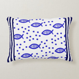 Marine Theme Nautical Elements Fish Stripe Bubbles Decorative Cushion