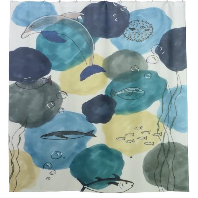 Marine Themed Fish Sea Life Shower Curtain (Front)