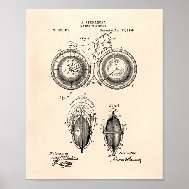 Marine Velocipede 1895 Patent Art Old Peper Poster (Front)