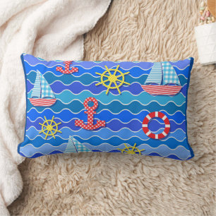 Marine Wave Red Blue Anchor Boat Sail Ship Wheel  Lumbar Cushion