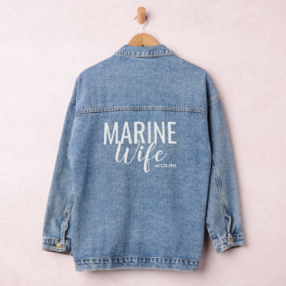 Marine Wife Minimalist Script Denim Jacket