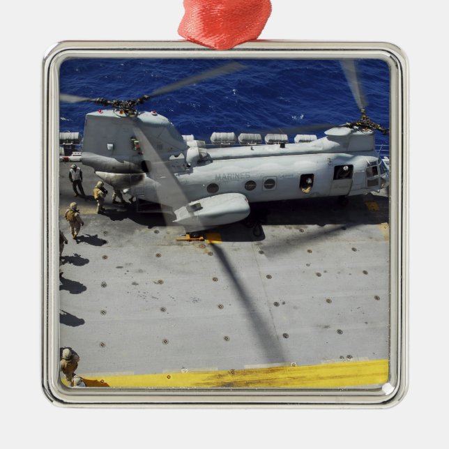 Marines board a CH-46E Sea Knight helicopter Metal Ornament (Front)