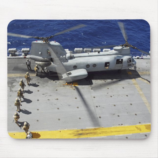 Marines board a CH-46E Sea Knight helicopter Mouse Pad (Front)