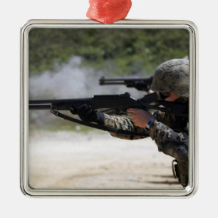 Marines firing shotguns metal tree decoration