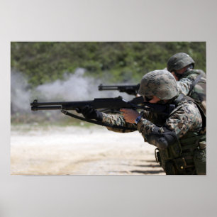 Marines firing shotguns poster