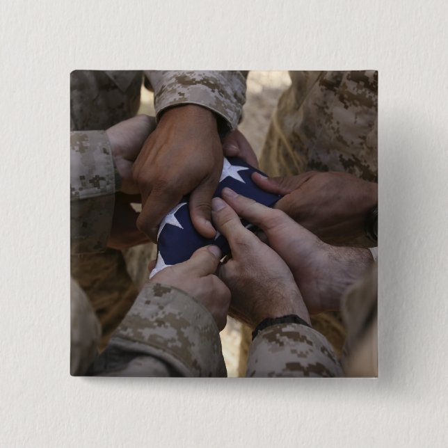 Marines fold an American flag 15 Cm Square Badge (Front)