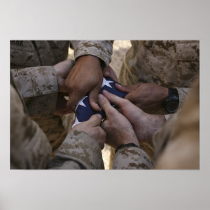 Marines fold an American flag Poster