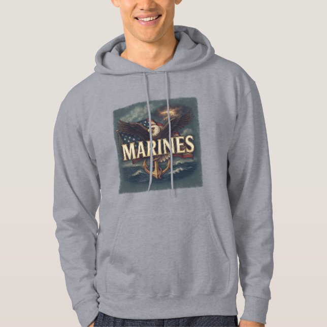 "Marines" over eagle & flag hoodie (Front)