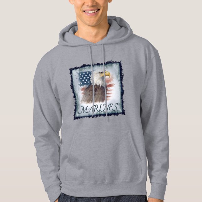 "Marines" over eagle & flag hoodie (Front)