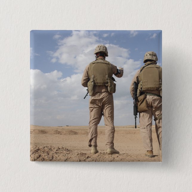 Marines scan the horizon for insurgent activity 15 cm square badge (Front)