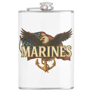 Marines With Eagle and Flag Hip Flask
