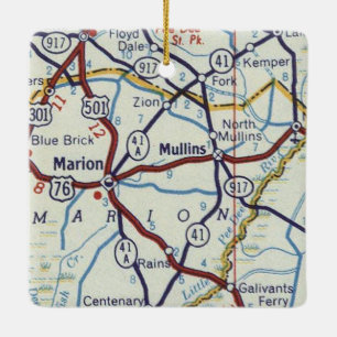 Marion and Mullins SC Vintage Map Ceramic Ornament