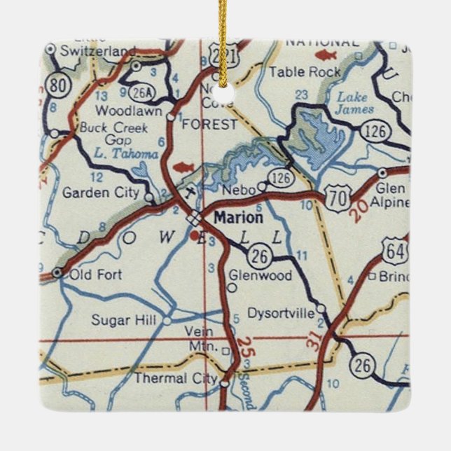 Marion NC Vintage Map Ceramic Ornament (Back)