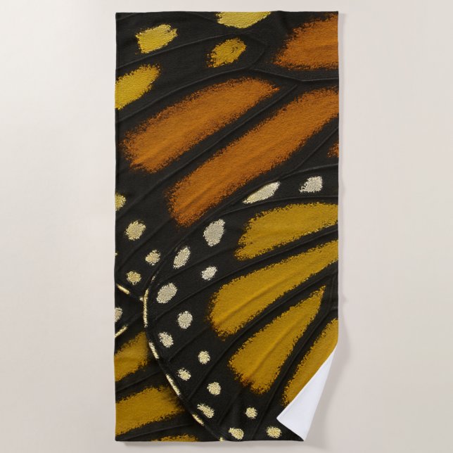 Mariposa Orange & Yellow Monarch Butterfly Wing Beach Towel (Front)