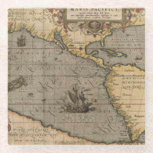 Maris Pacifici Antique Americas Map Glass Coaster