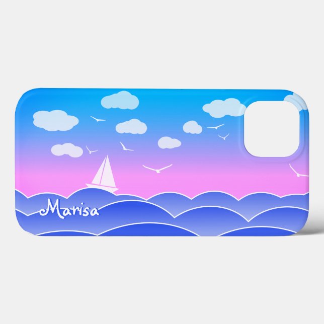 Marisa - Custom Name, Seascape Playful iPhone Case (Back (Horizontal))